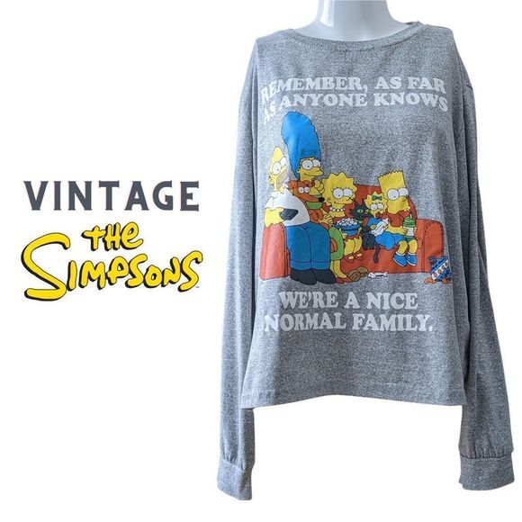 Simpsons VINTAGE long sleeve print shirt gray with funny wording Size Large - Picture 1 of 10